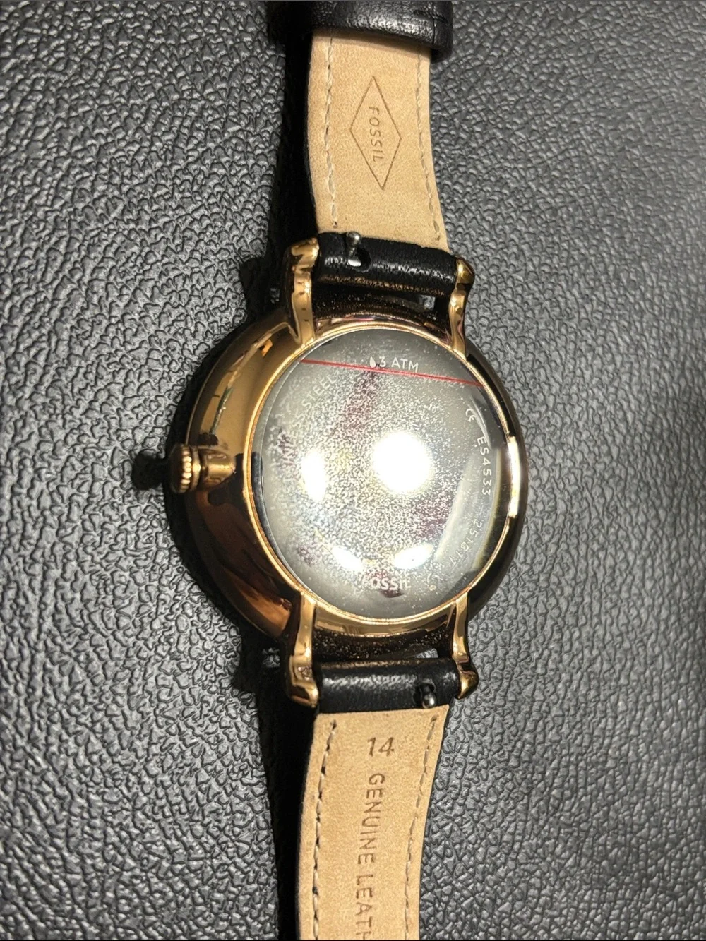 Fossil Rose Gold-Tone Watch with Mother-of-Pearl Dial and Black Strap - Picture 4 of 4
